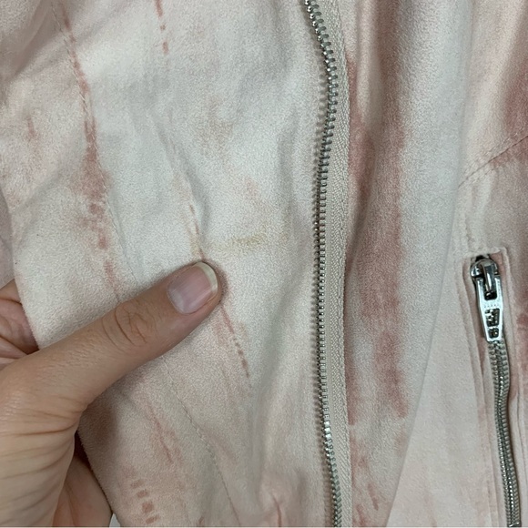 Blank NYC Pink Tie Dye Faux Suede Drape Front Moto Jacket Size Medium - Picture 12 of 16